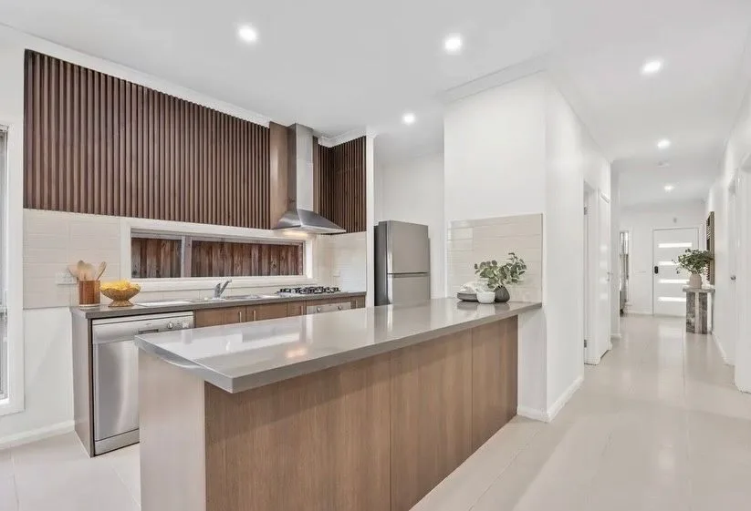 Modern kitchen with timber panelling painted by Jetblack Painting